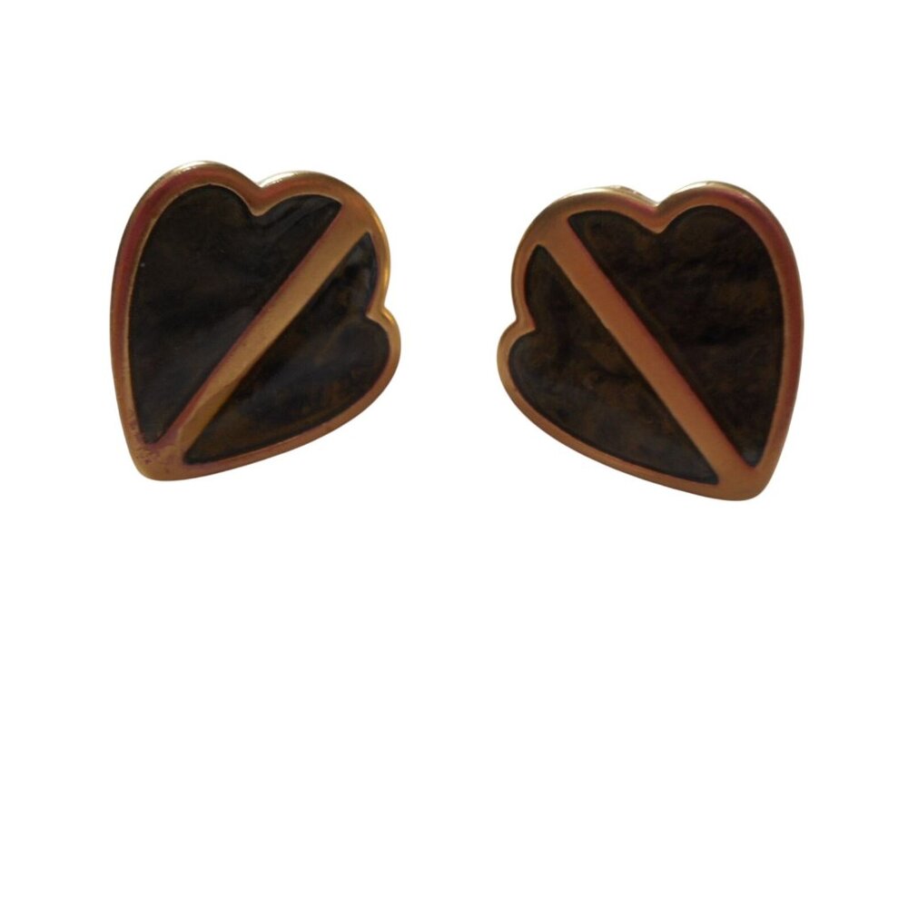 Vintage Monet clip on earrings gold with dark green base costume jewelry - Picture 4 of 6